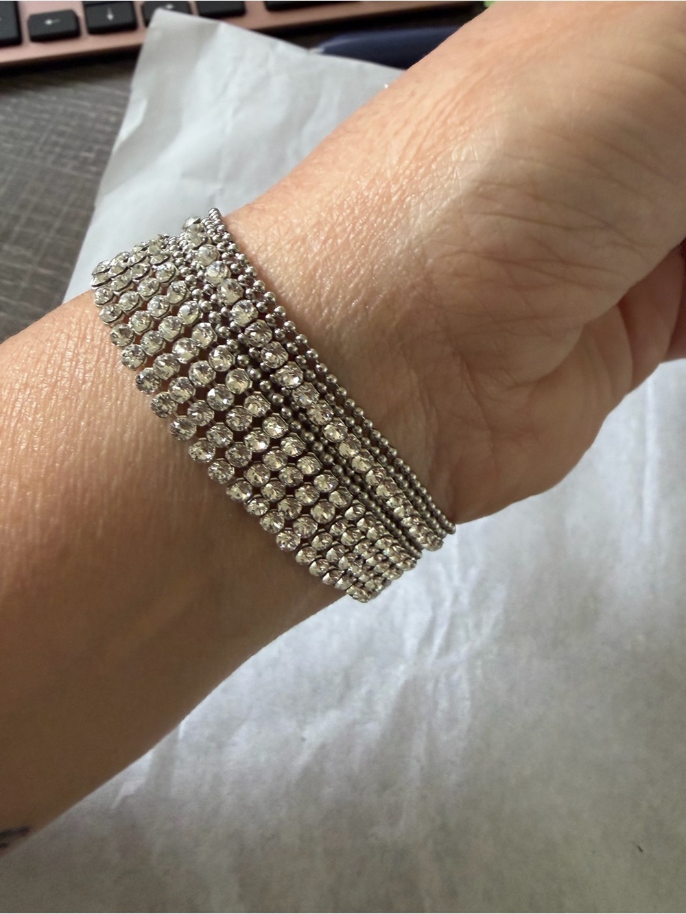 Swarovski Multi-Strand Crystal Mesh Bracelet with Magnetic Bar Clasp - Picture 5 of 7